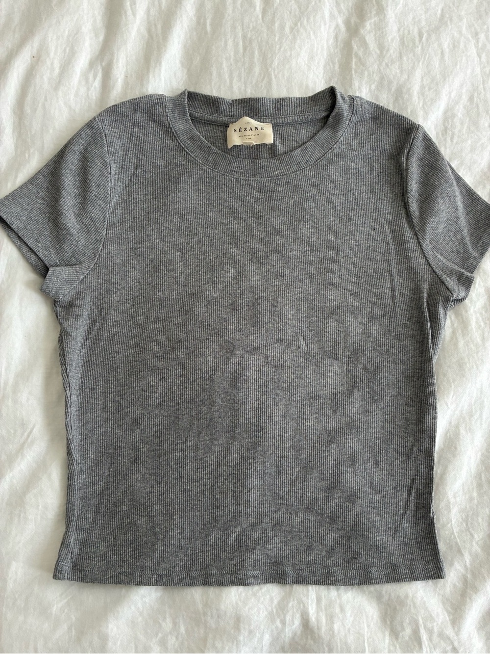 Sezane Camil Short-Sleeve Ribbed Tee - (Heather Grey color) Size Medium - Picture 2 of 4
